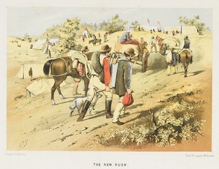 S T Gill, England/Australia 1818-80 / The new rush (from ‘The Australian sketchbook’) 1865 / Colour lithograph on smooth wove paper / 28.9 x 43.3cm / Purchased 1962 / Collection: Queensland Art Gallery | Gallery of Modern Art