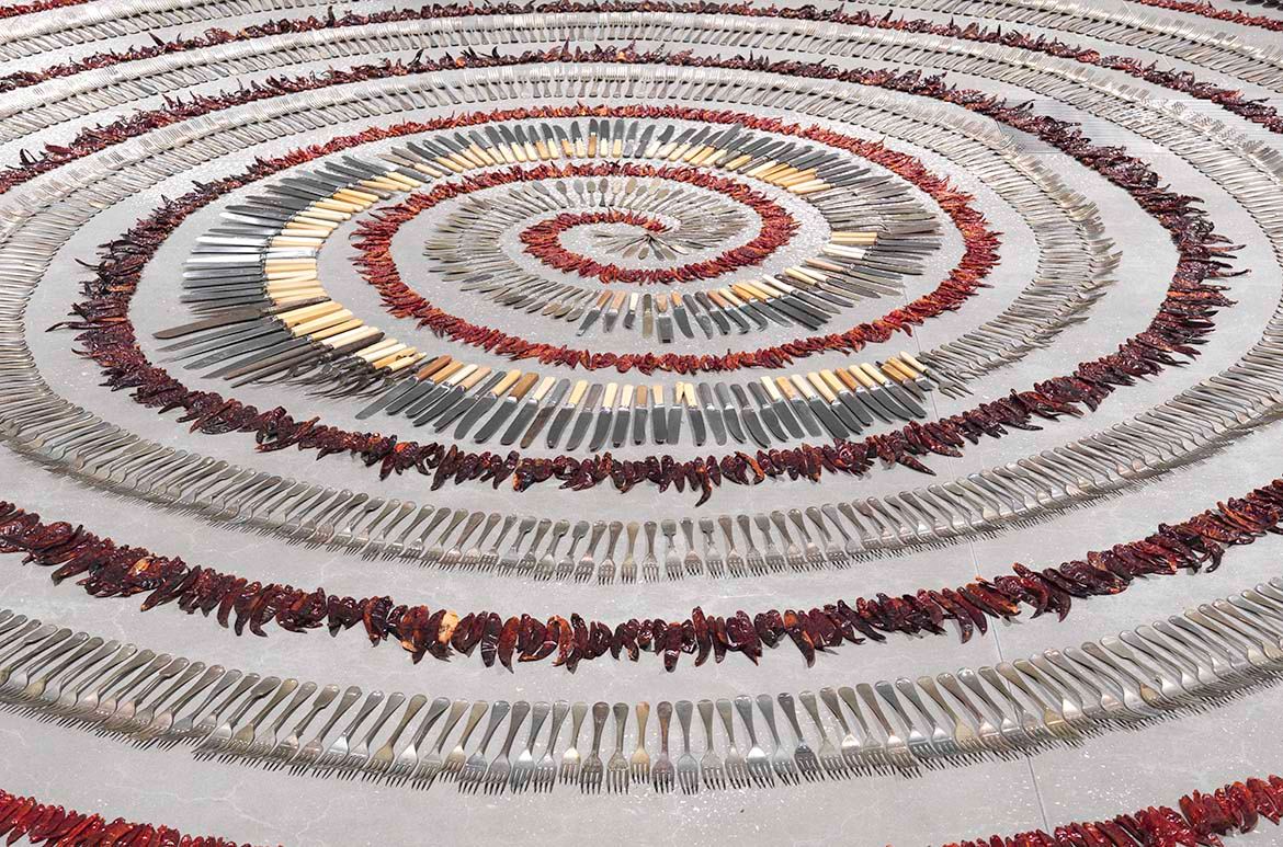 Simryn Gill, Malaysia b.1959 / Forking tongues 1992 / Assorted cutlery with dried chillies / Purchased 2001. Queensland Art Gallery Foundation / Collection: Queensland Art Gallery / © The artist