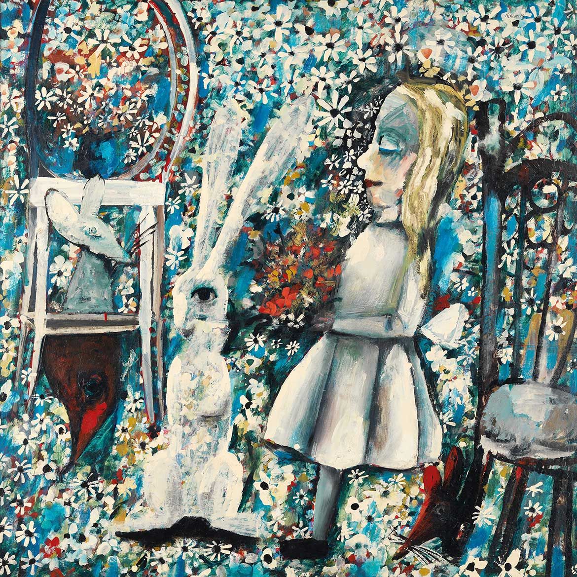 Charles Blackman, Australia 1928-2018 / The Blue Alice 1956-57 / Tempera, oil and household enamel on composition board / 122 x 122cm / Purchased 2000. The Queensland Government’s special Centenary Fund / Collection: Queensland Art Gallery | Gallery of Modern Art / © Charles Blackman/Copyright Agency