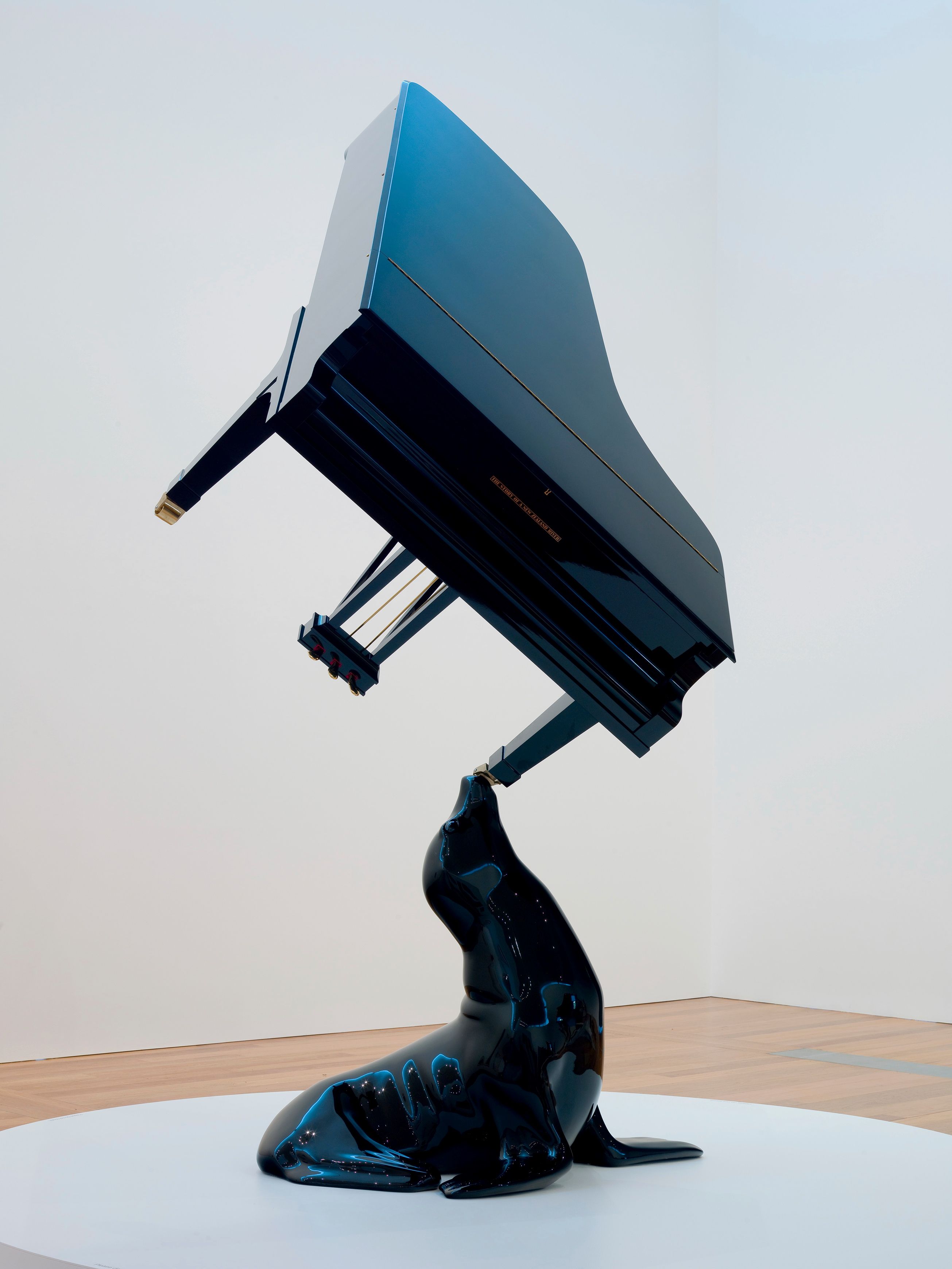 Michael Parekowhai, New Zealand b.1968 / Installation of He Kōrero Pūrākau mo Te Awanui o Te Motu: story of a New Zealand river (detail) 2011; Original Steinway grand piano (Model D), brass, added timber, cast and flat bar steel, resin, ivory, ebony, mother of pearl, paua and lacquer; wood; Purchased 2011, with the assistance of the Friends of Te Papa; Collection: Museum of New Zealand Te Papa Tongarewa / Registration number: 2011-0046-1/A-N to N-N