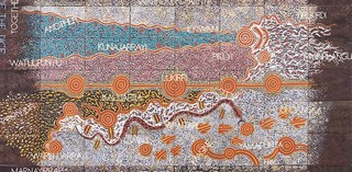 Michael Nelson Jagamara (Warlpiri/Luritja people) and Imants Tillers / Metafisica Australe 2017 / Synthetic polymer paint and gouache on 72 canvas boards (nos 98450–98521) / 229 x 285cm / Image courtesy: The artists, and Michael Eather, FireWorks Gallery, Brisbane