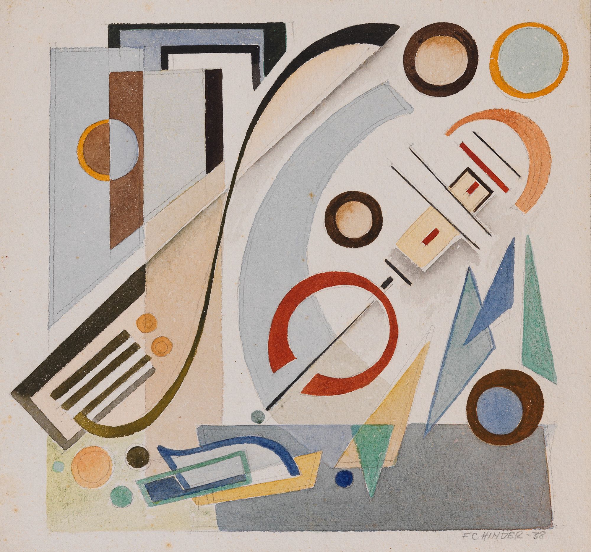 Frank Hinder, Australia 1906–92 / Expansion 1938 / Watercolour on paper / 23.5 x 24.4cm / Purchased 1982 / Collection: Queensland Art Gallery | Gallery of Modern Art / © Frank Hinder Estate