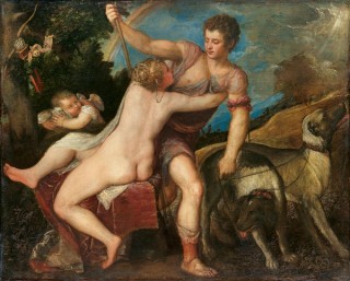 Titian (Tiziano Vecellio), Italy c.1485/90–1576 / Venus and Adonis 1550s / Oil on canvas / 106.7 x 133.4cm / The Jules Bache Collection, 1949 / 49.7.16 / Collection: The Metropolitan Museum of Art, New York