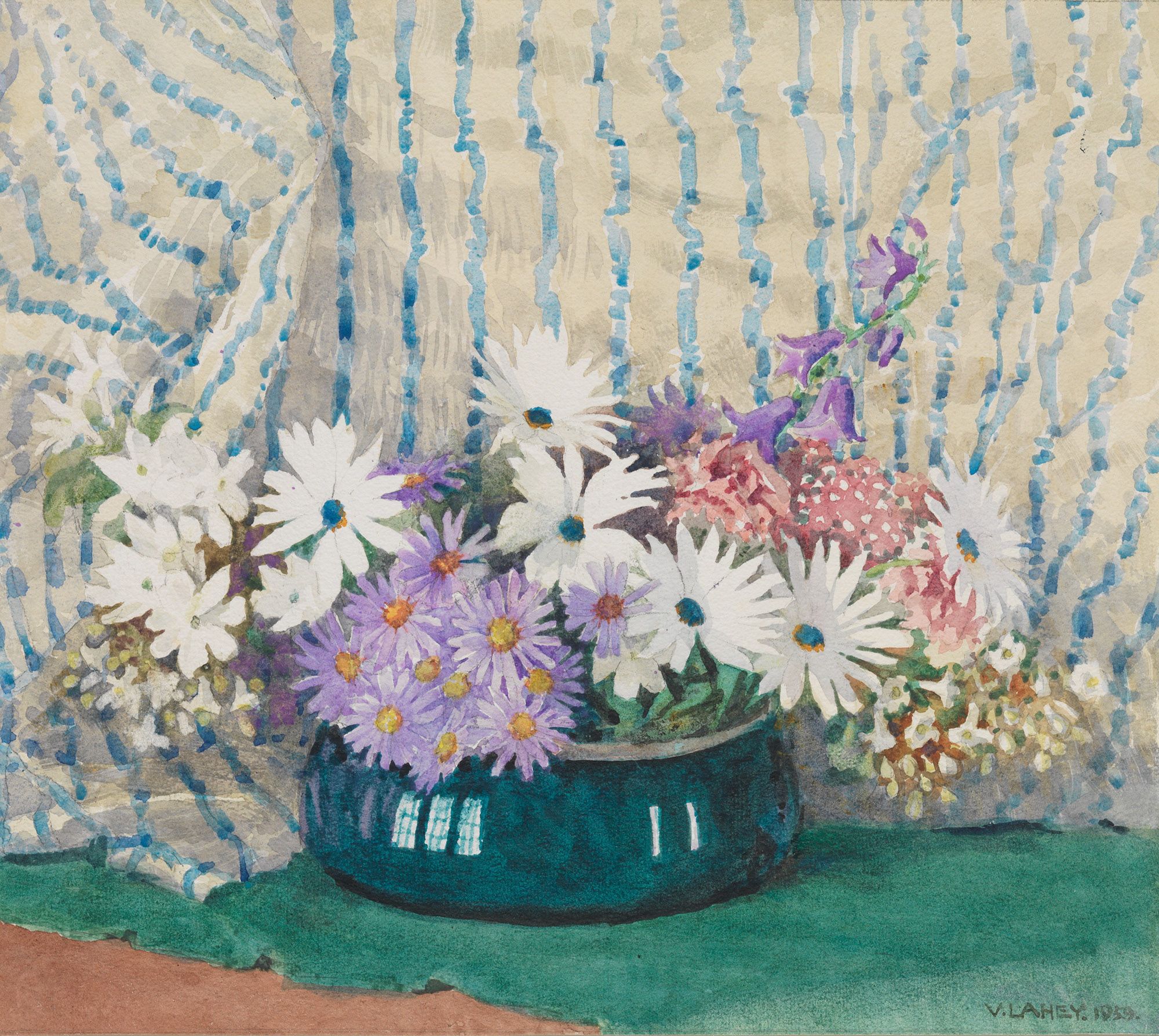 Vida Lahey, Queensland Australia 1882–1968 / Blue-eyed daisies 1959 / Watercolour over pencil on wove paper / 30.5 x 34.1cm / Bequest of George Brown 1977 / Collection: Queensland Art Gallery | Gallery of Modern Art / © QAGOMA