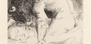 Pablo Picasso, Spain 1881 – France 1973 / Minotaure caressant une dormeuse [Minotaur caressing a sleeping woman] 18 June 1933 / plate reworked probably at the end of 1934 / from the Vollard Suite (93) / drypoint / National Gallery of Australia/ ©Succession Picasso. Licensed by Viscopy, 2017.