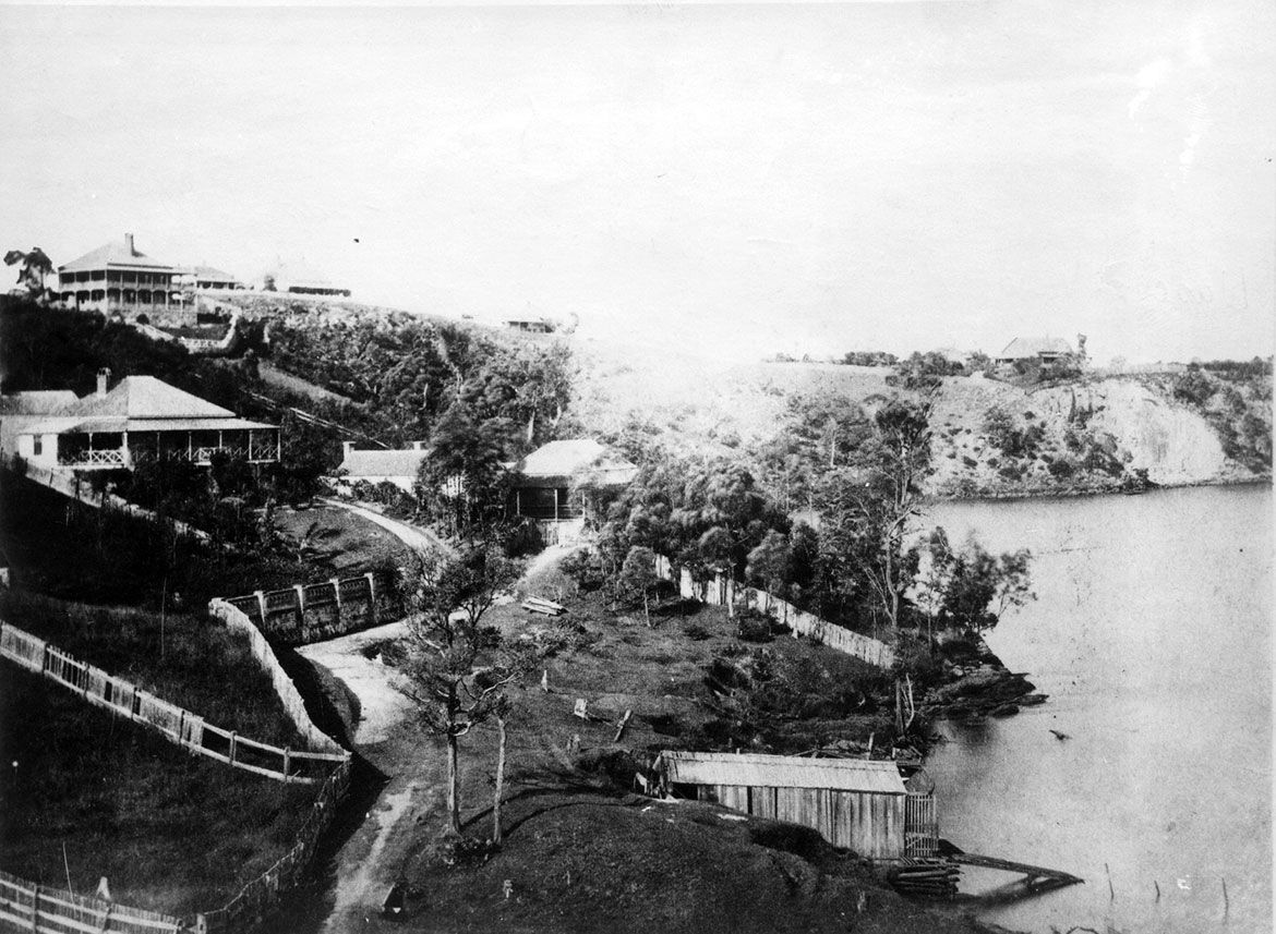 Looking towards the Bowen Terrace cliffs, Petrie Bight c.1868 / 5201 / Courtesy: Queensland University of Technology
