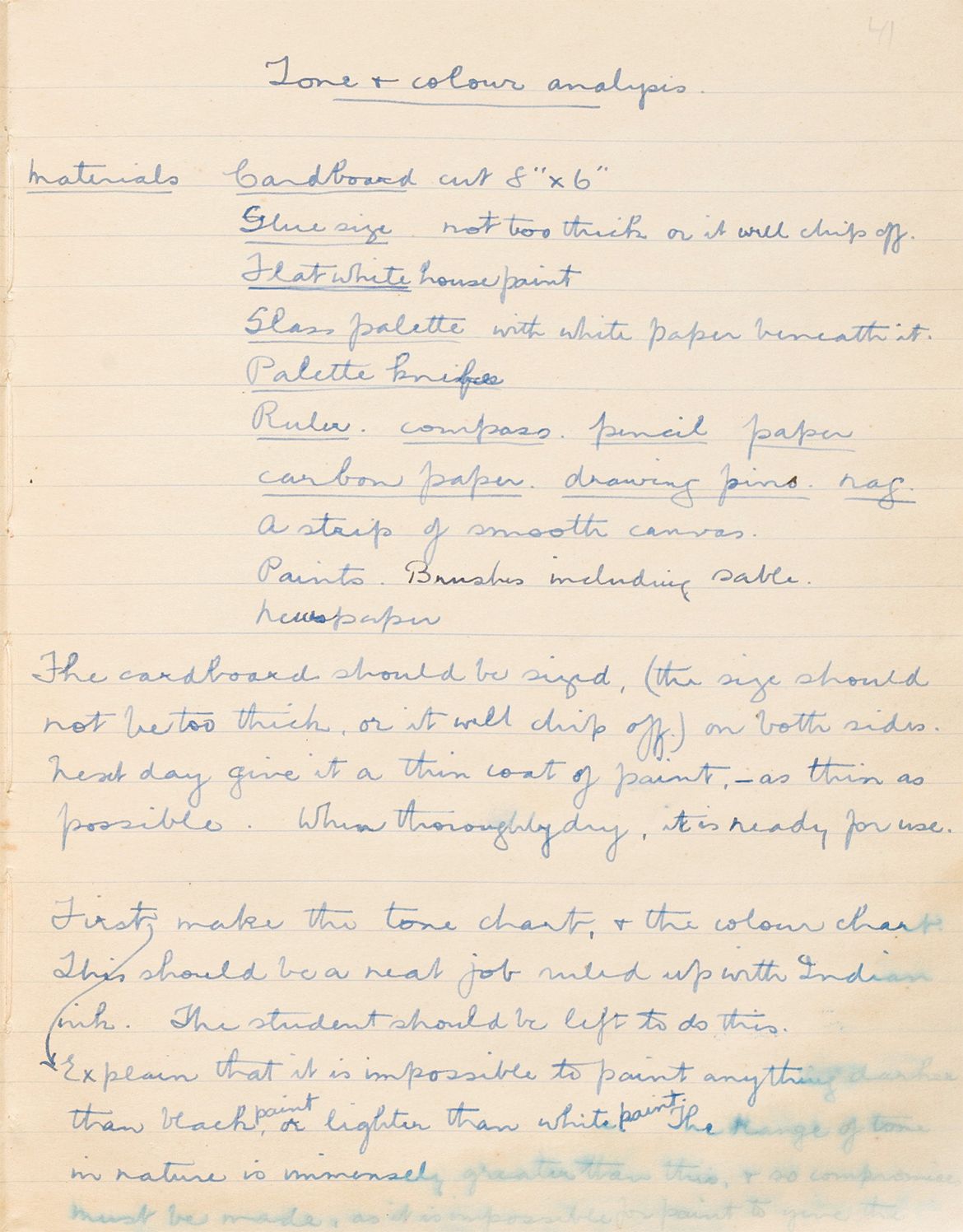 ‘Colour theory and design: Tone and colour analysis’, c.1920–50 / Handwritten teaching notes by Vida Lahey / Gift of Helen Creagh and Margaret Shaw
Collection: QAGOMA Research Library
