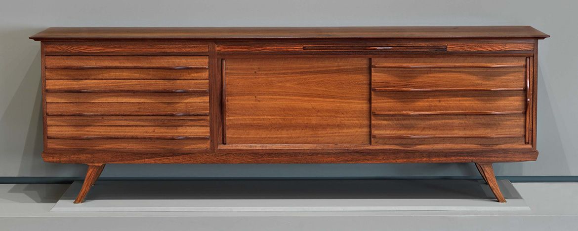 Schulim Krimper, Australia 1893-1971 / Sideboard 1952 / Blackbean, with sliding doors and tiled pull-out shelf / 82.7 x 251.5 x 56cm / Purchased 2009 with funds raised through the Queensland Art Gallery Foundation 30th Anniversary Appeal / Collection: Queensland Art Gallery | Gallery of Modern Art / © Estate of the artist