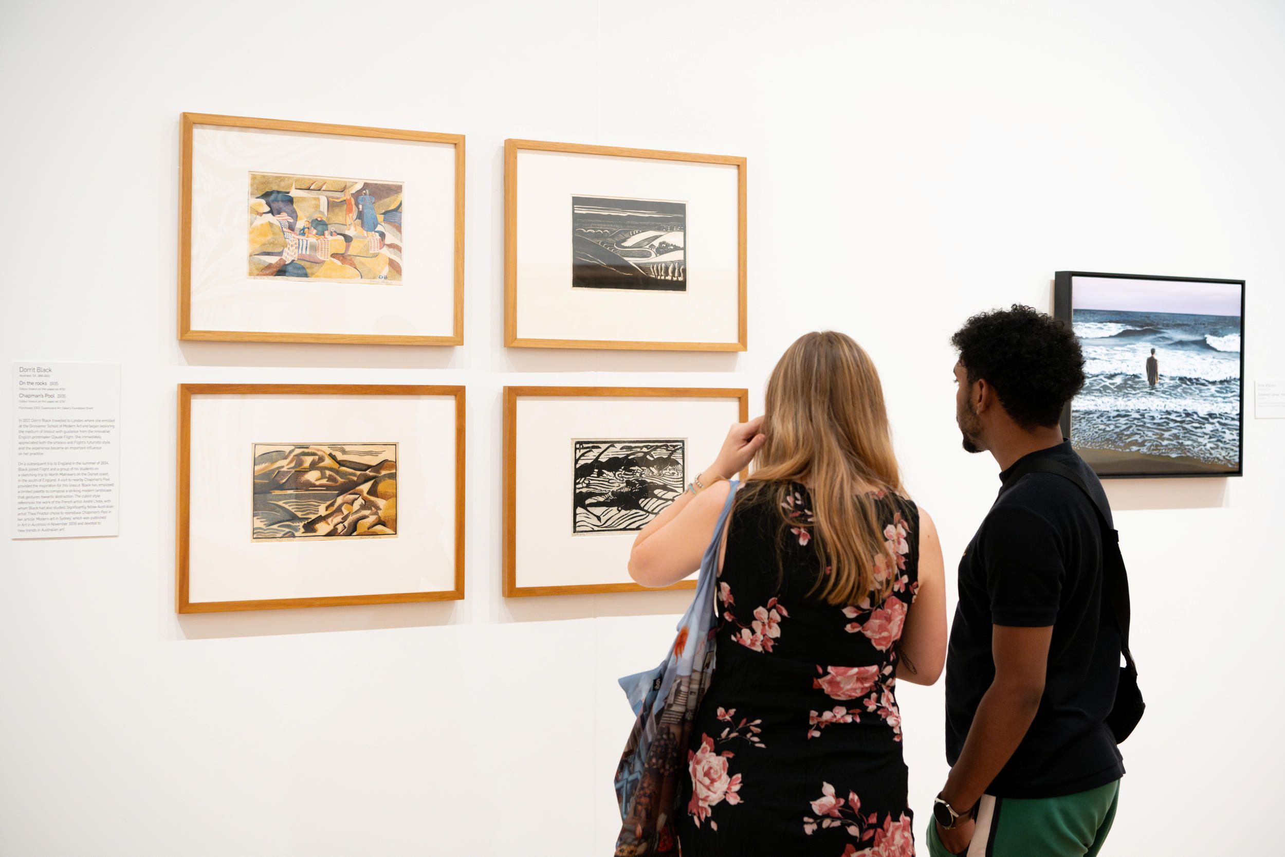 Dorrit Black / On the rocks 1935 and Chapman's Pool 1935 (installation view) / Purchased 2002.Queensland Art Gallery Foundation Grant / Collection: QAGOMA

Mary Cooper Edwards / Australia NSW 1882-1963 / Queensland landscape c.1936 (installation view) / Purchased 2002.QAGOMA Foundation Grant / Collection: QAGOMA

Margaret Preston / Black swans, Wallis Lake, NSW 1923 (installation view) / Purchased 2003.QAGOMA Foundation Grant / Collection: QAGOMA / © Margaret Preston/Copyright Agency
