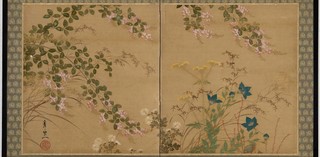 SUZUKI Kiitsu / Japan 1796 - 1858 / Small two fold table screen with autumnal plants 1844-58 / Ink and colour on silk on wooden framed screen / Bequest of James Fairfax AC through the Queensland Art Gallery | Gallery of Modern Art Foundation 2018 / Collection: Queensland Art Gallery