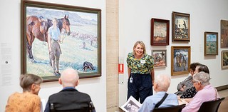 Art and Dementia program participants engage in guided slow-viewing of Hilda Rix Nicholas, Australia 1884–1961 / The fair musterer 1935 / Oil on canvas / 102.3 x 160.4cm / Purchased 1971 / Collection: Queensland Art Gallery | Gallery of Modern Art / © QAGOMA / Photograph: C Callistemon