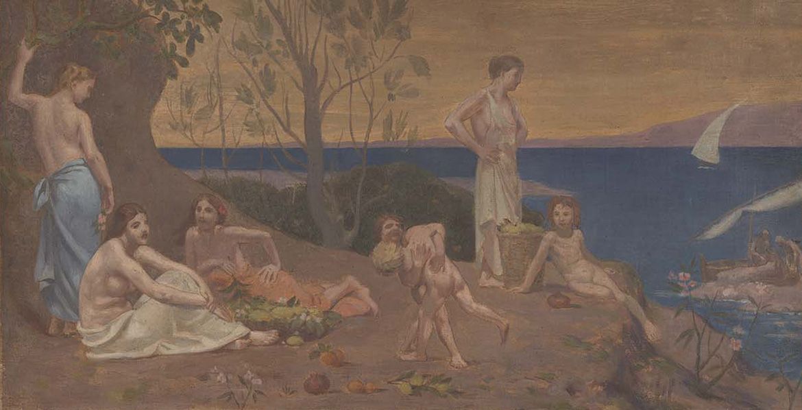 Pierre Puvis de Chavannes, France 1824-98 / Doux pays (Pleasant land) c.1880-82 / Oil on canvas / 24.6 x 47cm / Purchased 1990 with funds from the Miss N.S. Blane and Mrs J.R. Lucas Estates in memory of their father John Robertson Blane / Collection: Queensland Art Gallery | Gallery of Modern Art