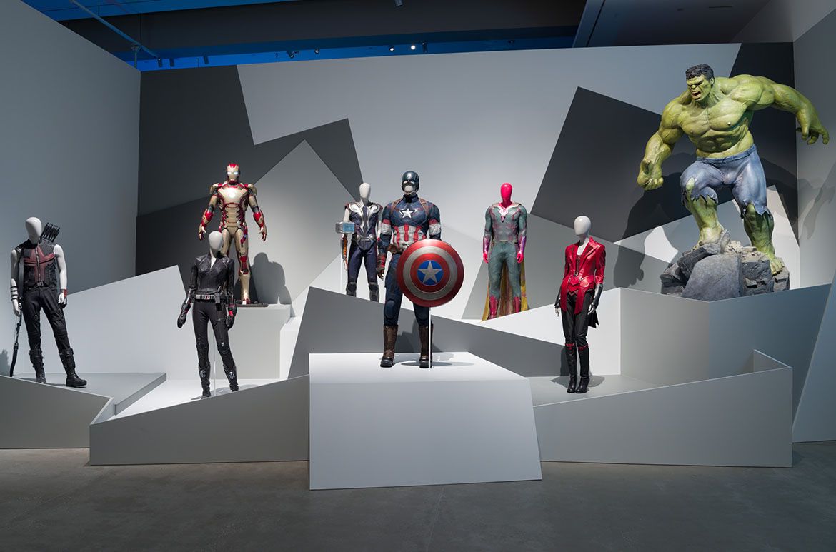 Installation view of ‘The Avengers’ room, ‘Marvel: Creating the Cinematic Universe’, GOMA 2017 / Photograph: Natasha Harth © QAGOMA