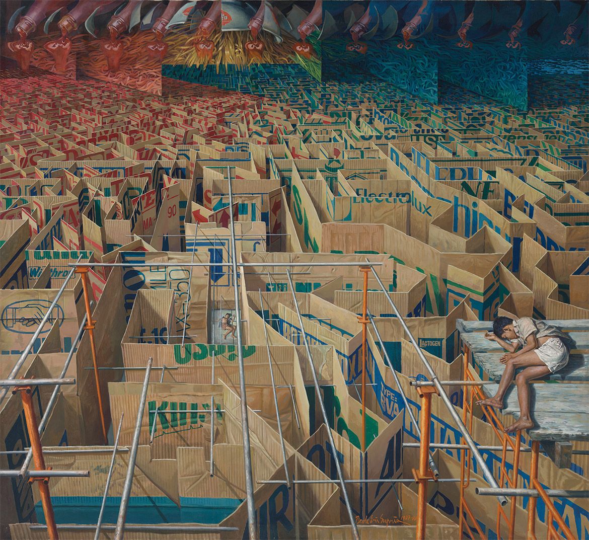 Dede Eri Supria, Indonesia b.1956 / Labyrinth (from ‘Labyrinth’ series) 1987–88 / Oil on canvas / 207.3 x 227.5cm / The Kenneth and Yasuko Myer Collection of Contemporary Asian Art. Purchased 1993 with funds from The Myer Foundation and Michael Sidney Myer through the QAG Foundation / Collection: Queensland Art Gallery | Gallery of Modern Art / © Dede Eri Supria