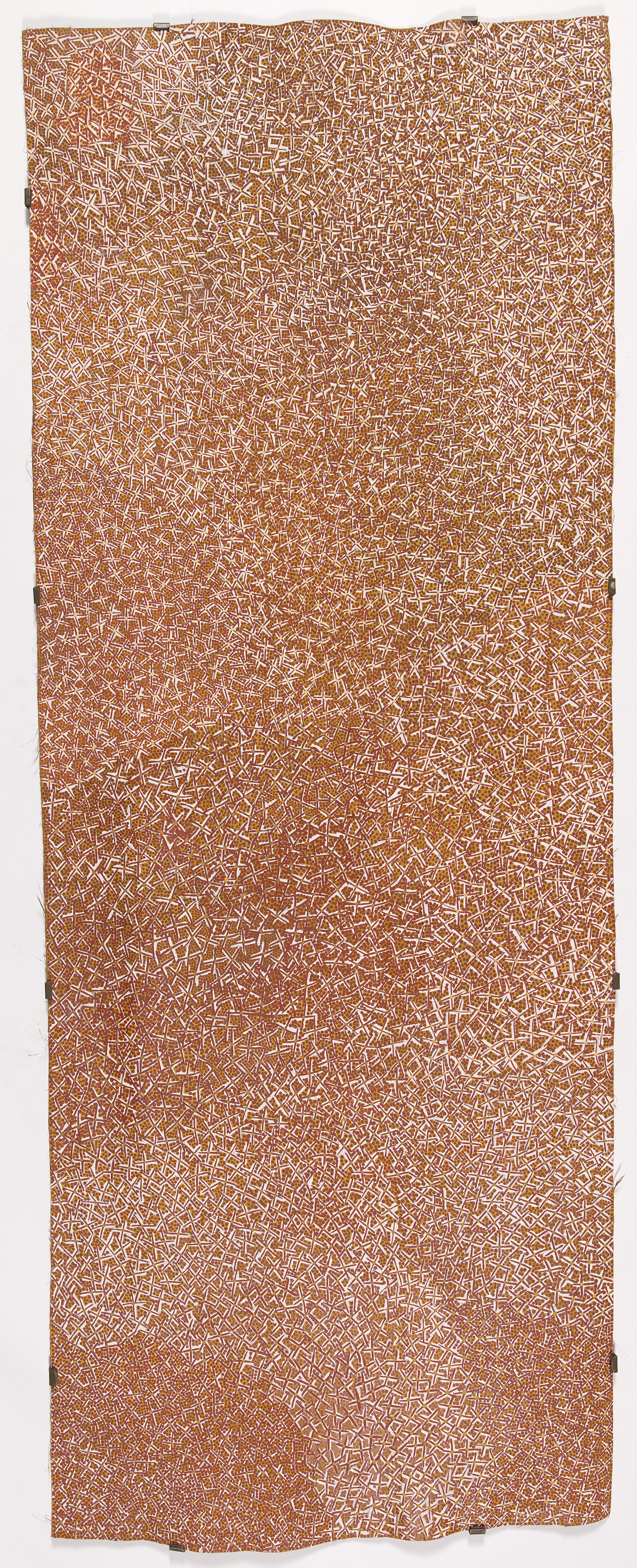 Gulumbu Yunupingu, Gumatj people, Australia 1943–2012 / Gan'yu (Stars) 2007 / Natural pigments on bark / 192 x 74cm / Purchased 2008 with funds from the Estate of Jessica Ellis through the QAG Foundation / Collection: Queensland Art Gallery | Gallery of Modern Art / © Gulumbu Yunupingu Estate
