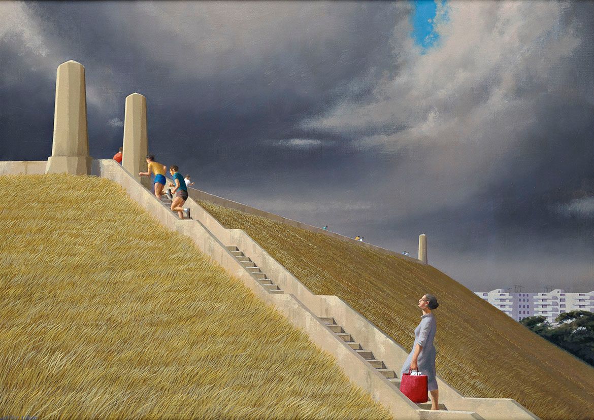 Jeffrey Smart, Australia/Italy 1921-2013 / The reservoir, Centennial Park 1988 / Oil on canvas / 72 x 91.6cm / Purchased 1989 with funds from Coles-Myer through the QAG Foundation / Collection: Queensland Art Gallery | Gallery of Modern Art / © Jeffrey Smart Estate
