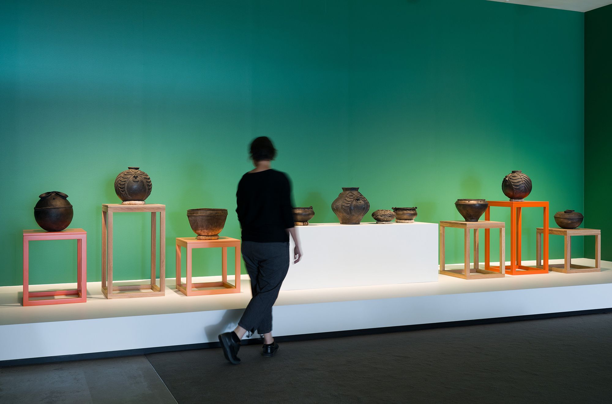Bowls and pots by Mary Gole on display in ‘sis: Pacific Art 1980–2023’, GOMA, Brisbane, August 2023 / © Joyce Mary Aresepa Gole, OL / Photograph: C Callistemon © QAGOMA