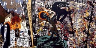 Gordon Bennett , Australia 1955-2014 / Notes to Basquiat (Jackson Pollock and His Other) 2001 / Synthetic polymer paint on linen / 2 panels: 152 x 152 cm each, 152 x 304 cm (overall) / Private Collection, Adelaide / © The Estate of Gordon Bennett
