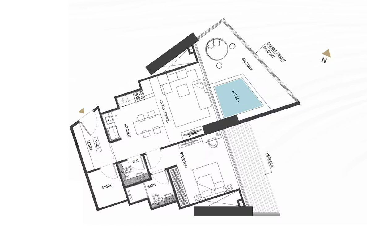 1BR Floor Plan - بن غاطي رويال