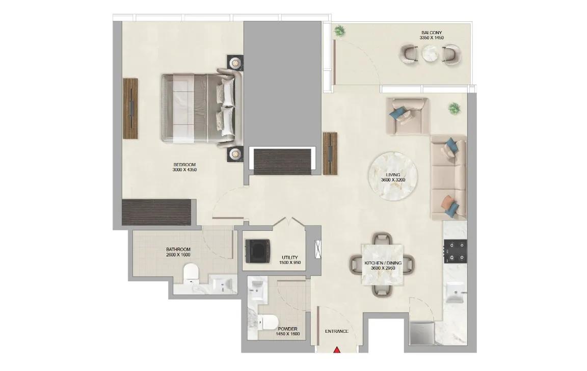 1BR Floor Plan - شوبا سكاي باركس (Sobha SkyParks)