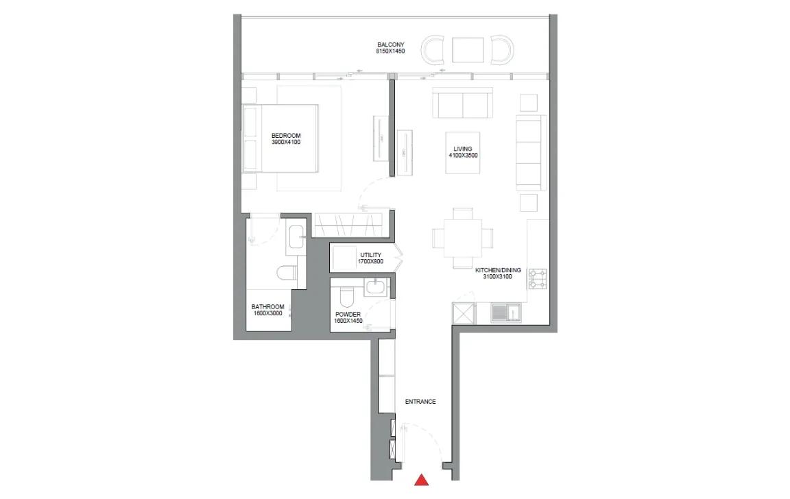 1BR Floor Plan - فيردي من شوبا