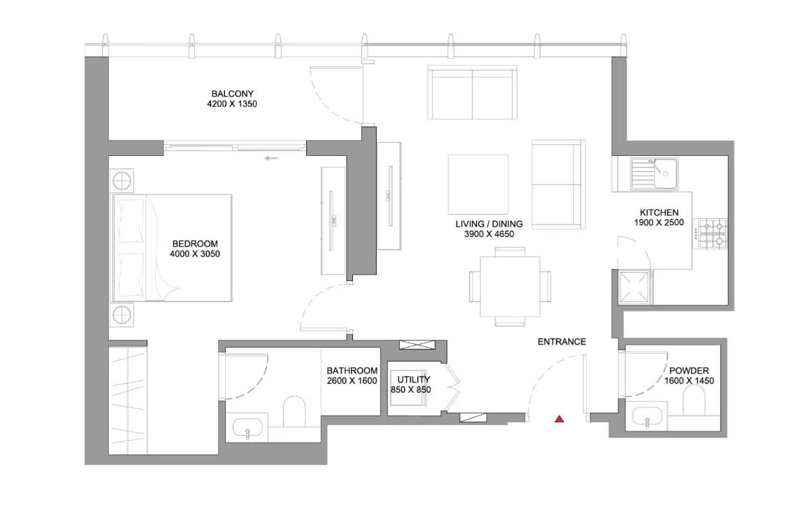 1BR Floor Plan - ذا إليمنت في شوبا ون
