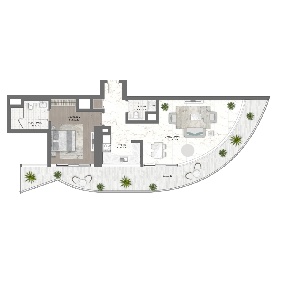 1BR Floor Plan - فولتا من داماك