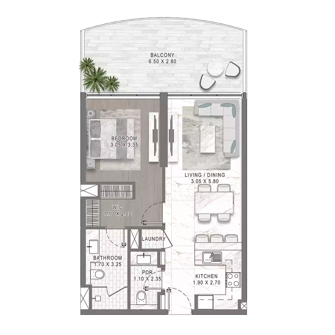 1BR Floor Plan - لاجون فيوز من داماك