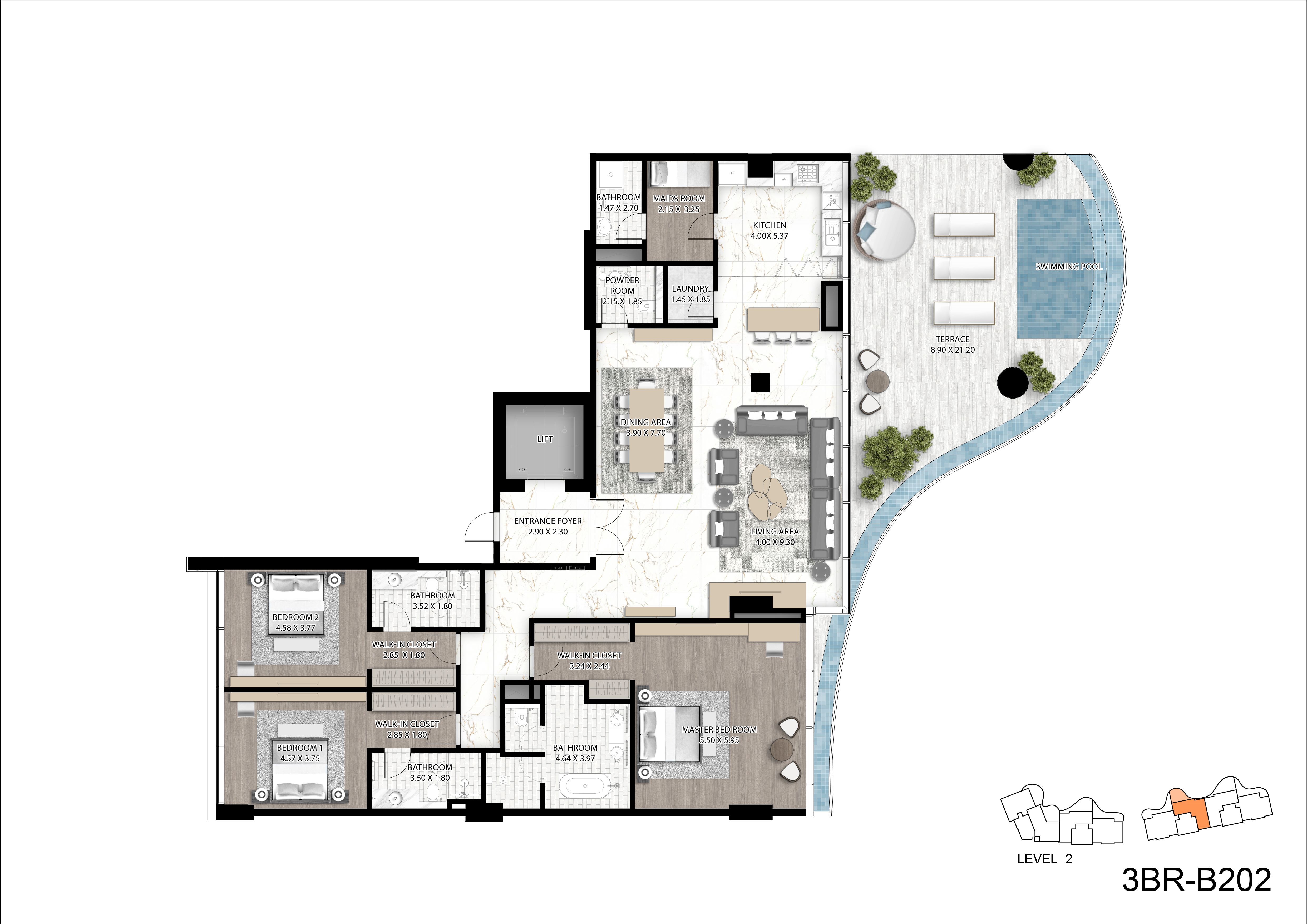 3BR Floor Plan - كوتور من كافالي