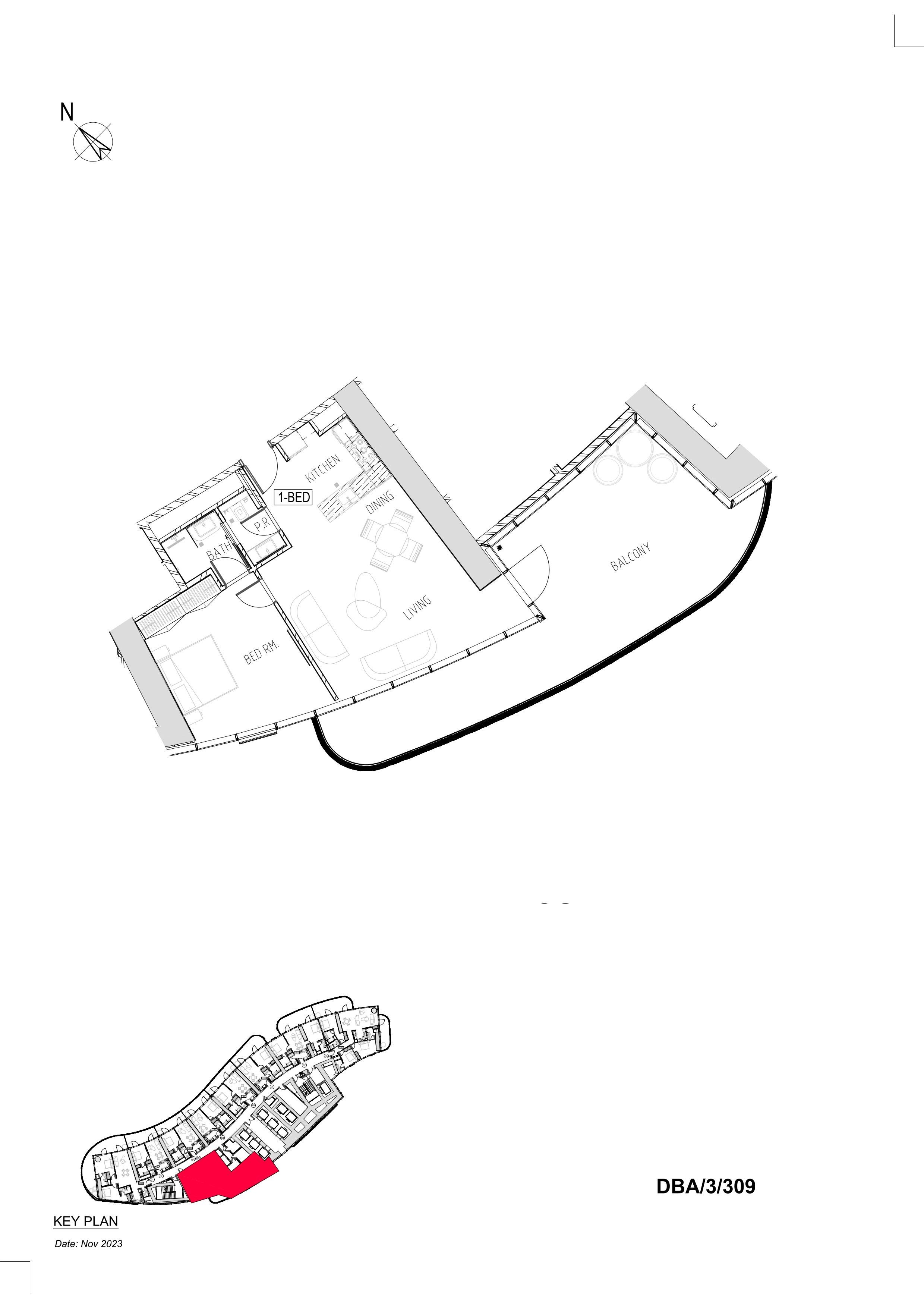 1BR Floor Plan - DAMAC Bay by Cavalli