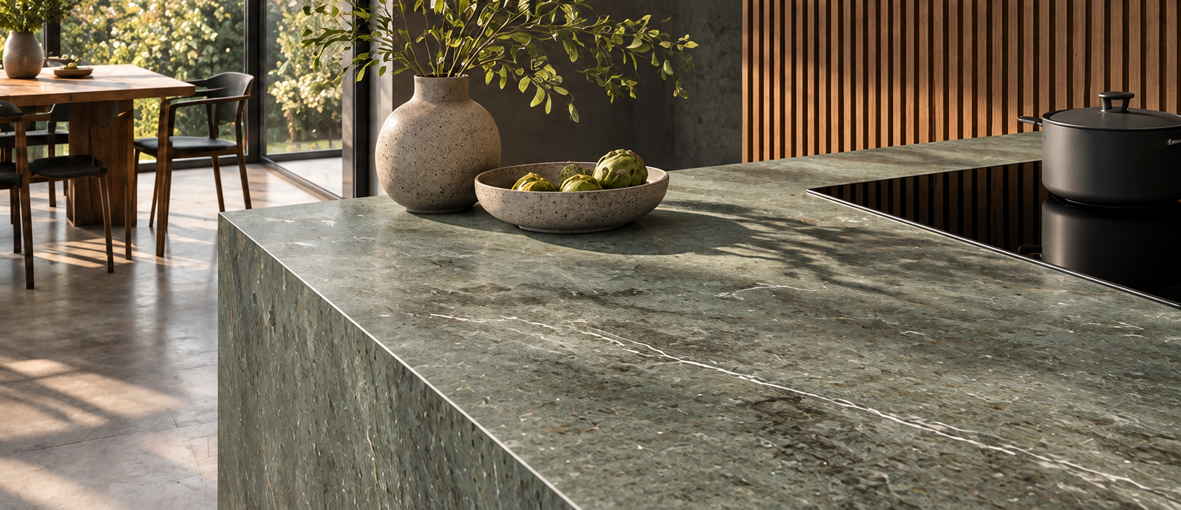 Kitchen worktops in a finished interior