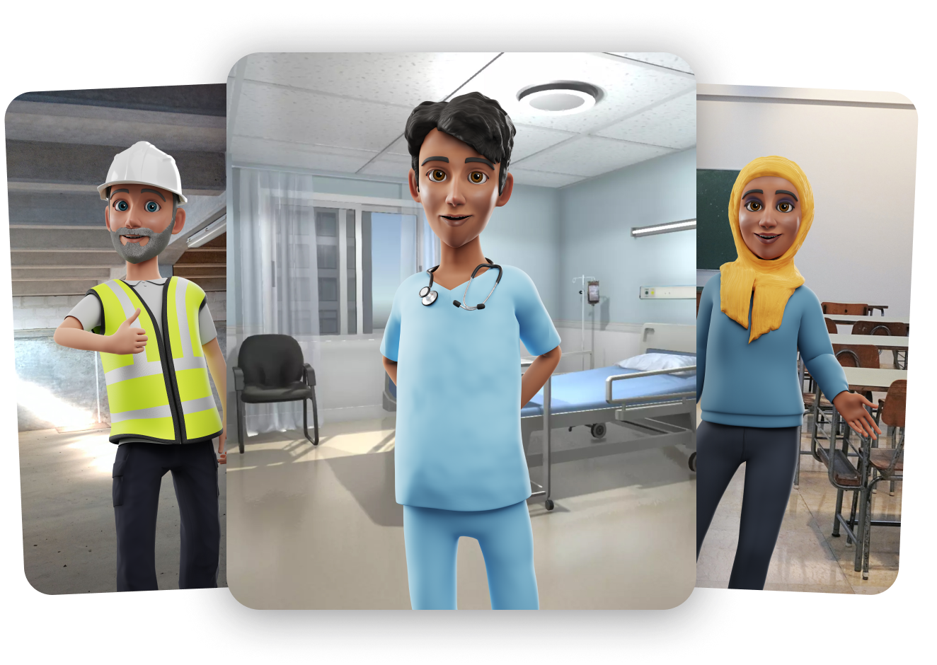 Character options such as a construction worker, a doctor or an instructor to choose from for scene visual