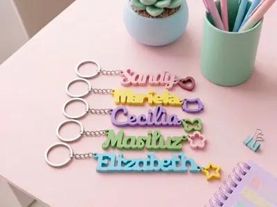 Customizable Name Keychain with Double Connection - Free 3D Print Model - MakerWorld view 1