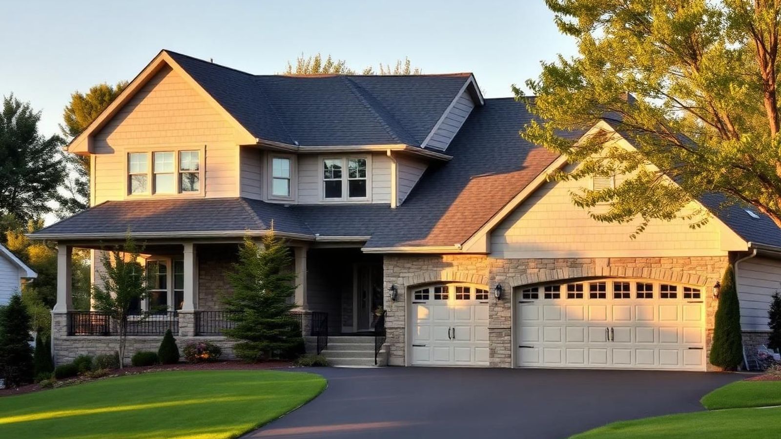Large Plymouth, MN home with a recently installed asphalt shingle roof, showcasing modern residential roofing and exterior construction.