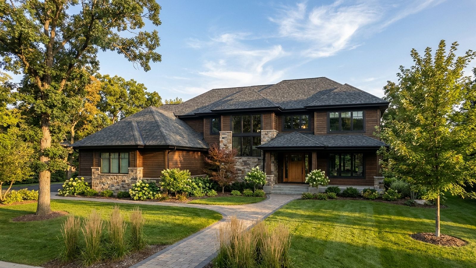 Roofer inspecting an asphalt shingle roof on a Minnetonka home