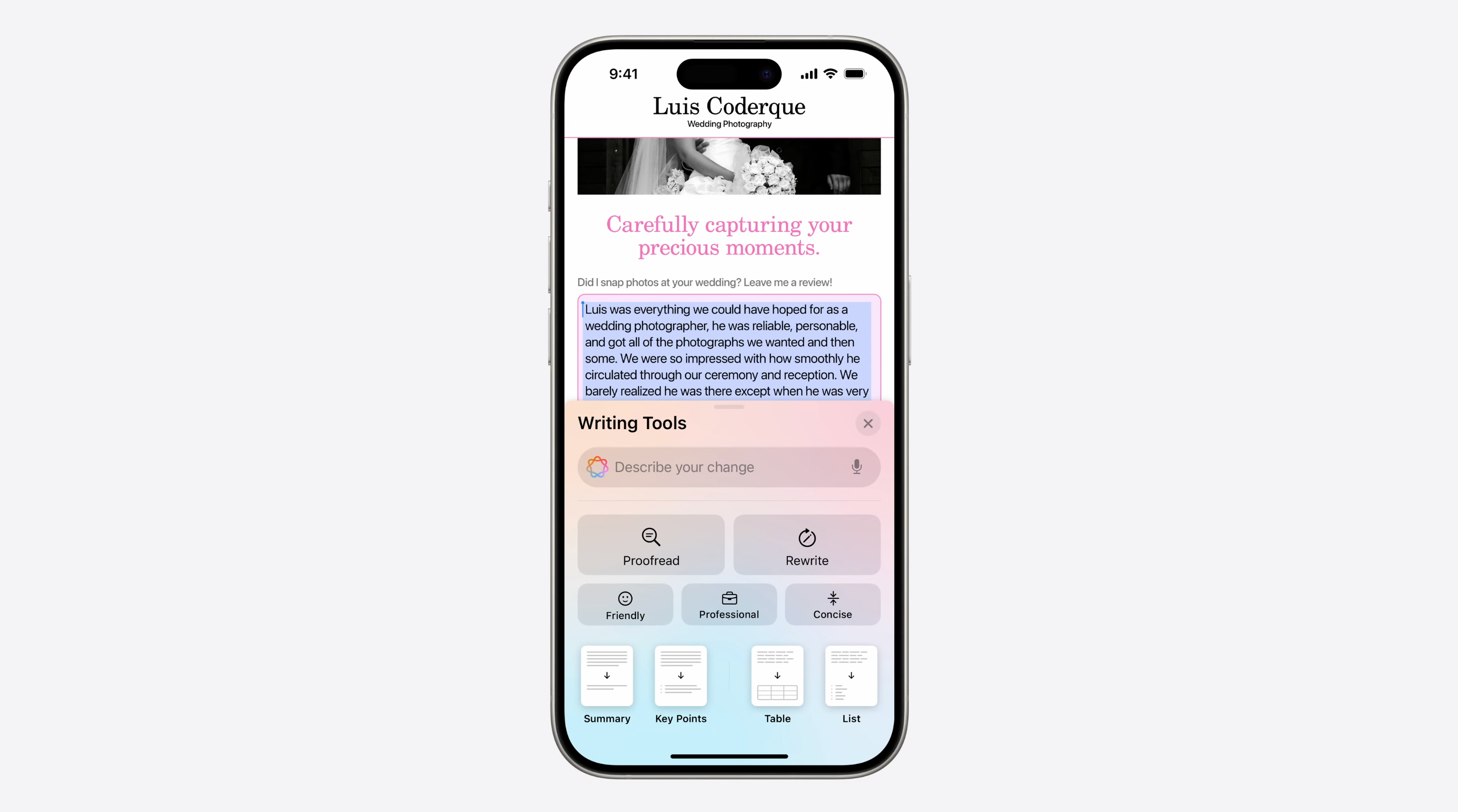 Text generation on iOS 18 mail.