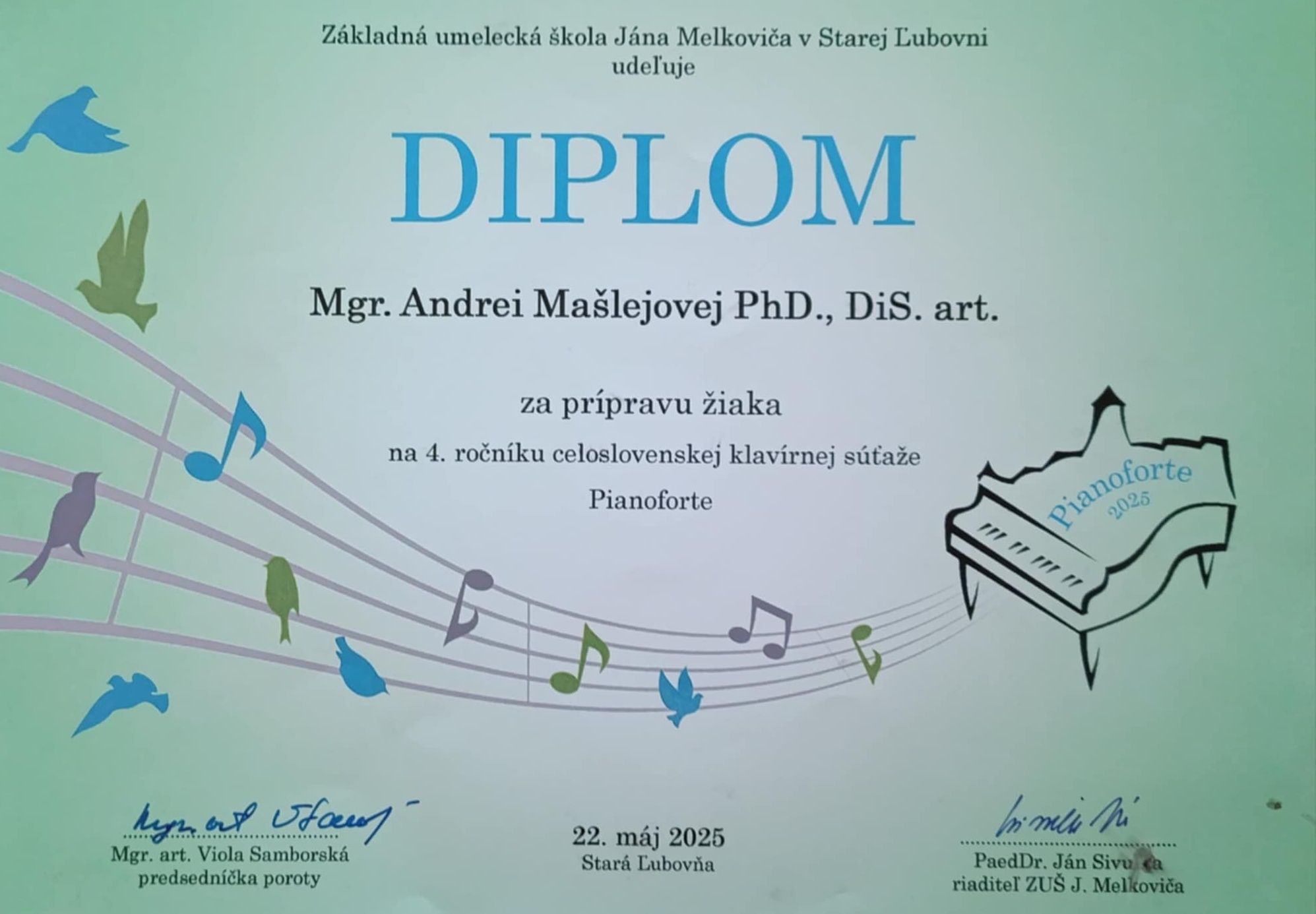 Celoslovenská klavírna súťaž Pianoforte v Starej Ľubovni 22.5. 2025
