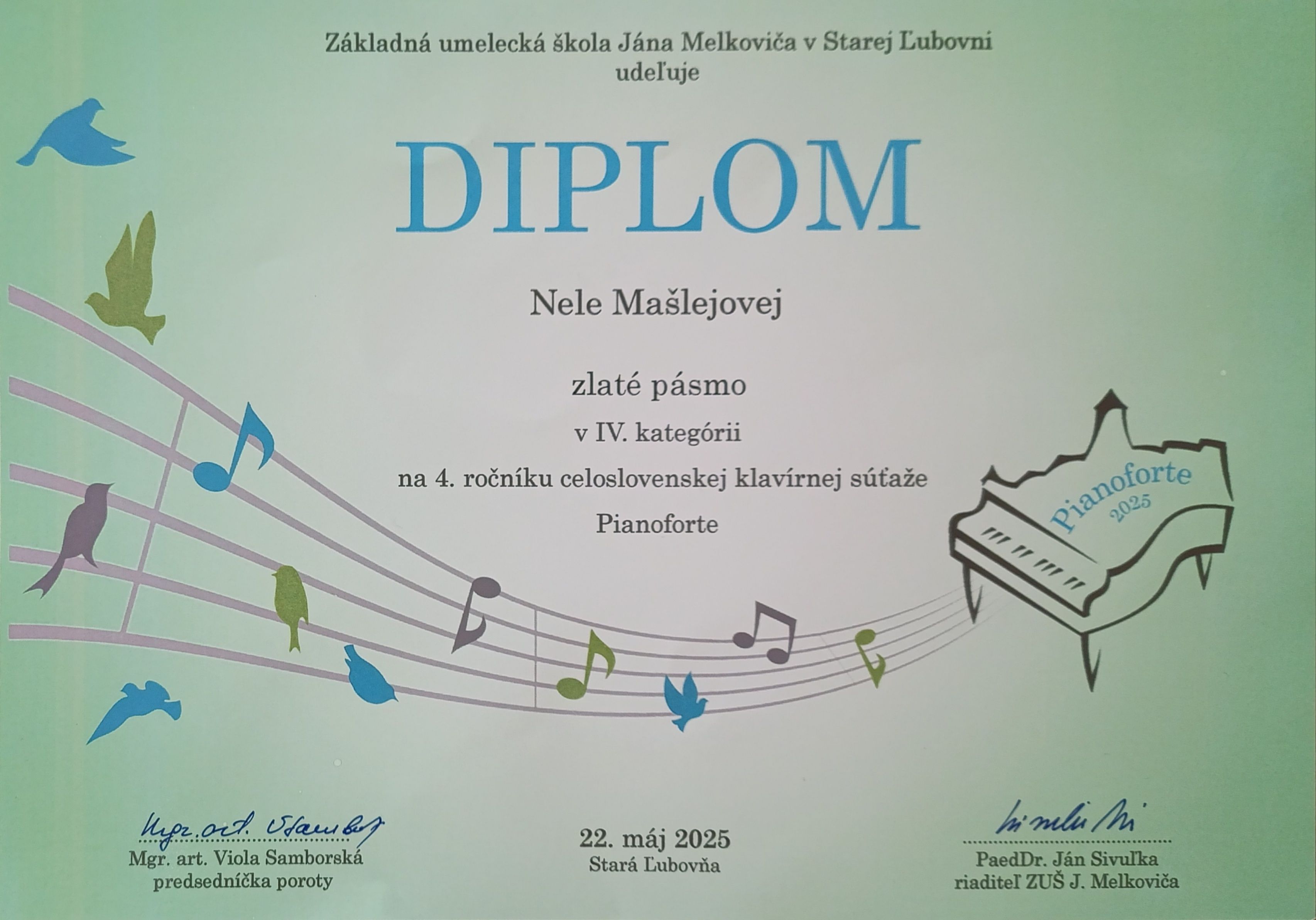 Celoslovenská klavírna súťaž Pianoforte v Starej Ľubovni 22.5. 2025