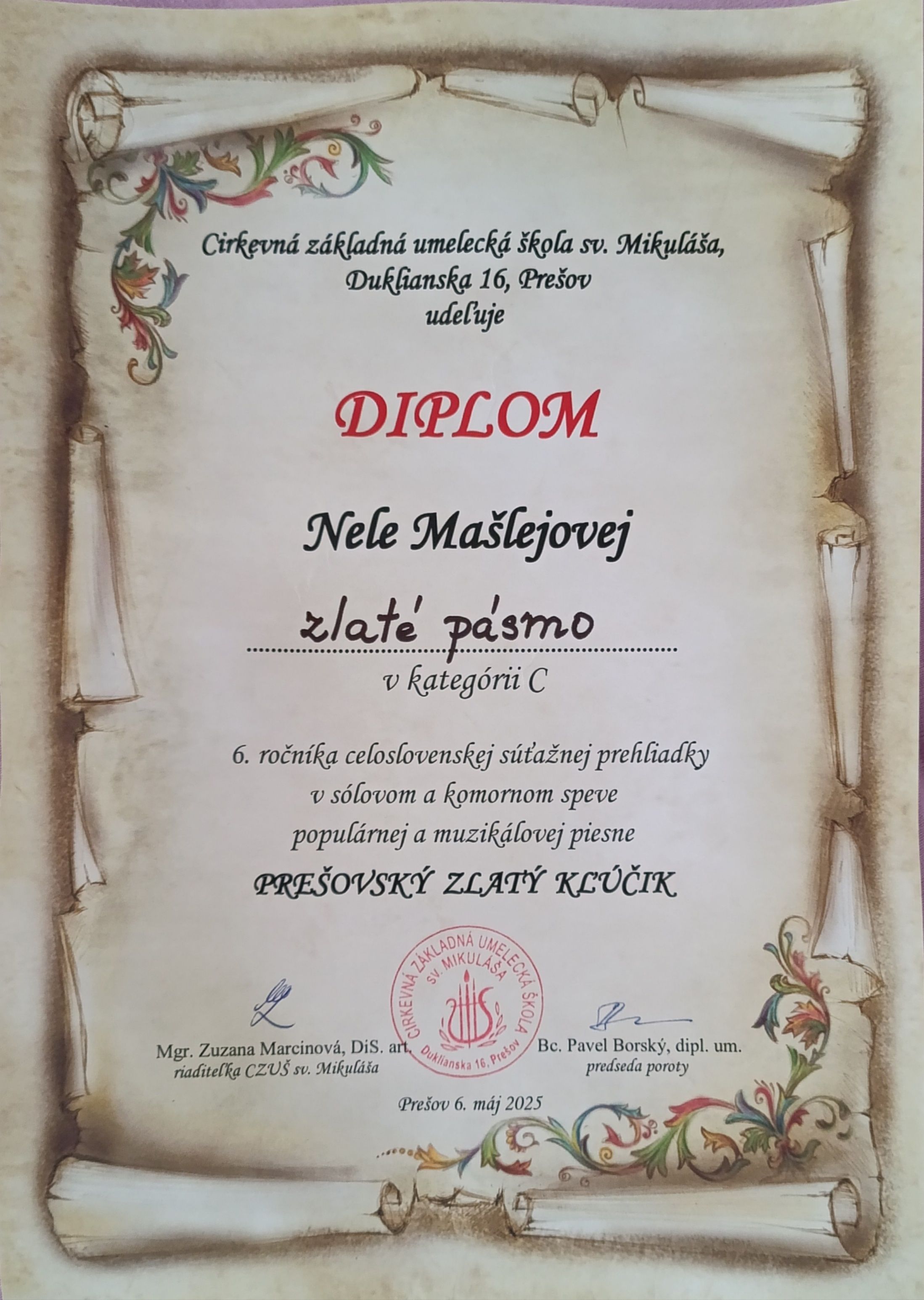 Prešovský zlatý kľúčik, Celoslovenská súťaž v sólovom a komornom speve v Prešove 5. - 6.5. 2025
