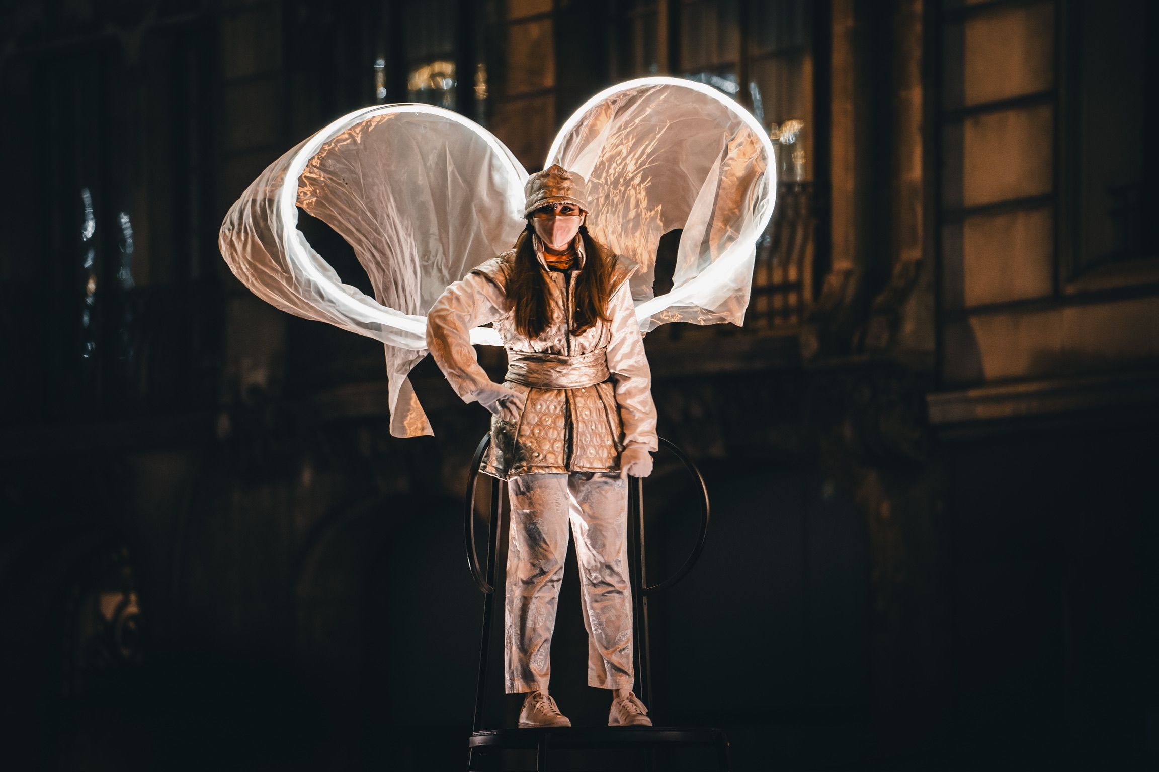 Woman in a light show.