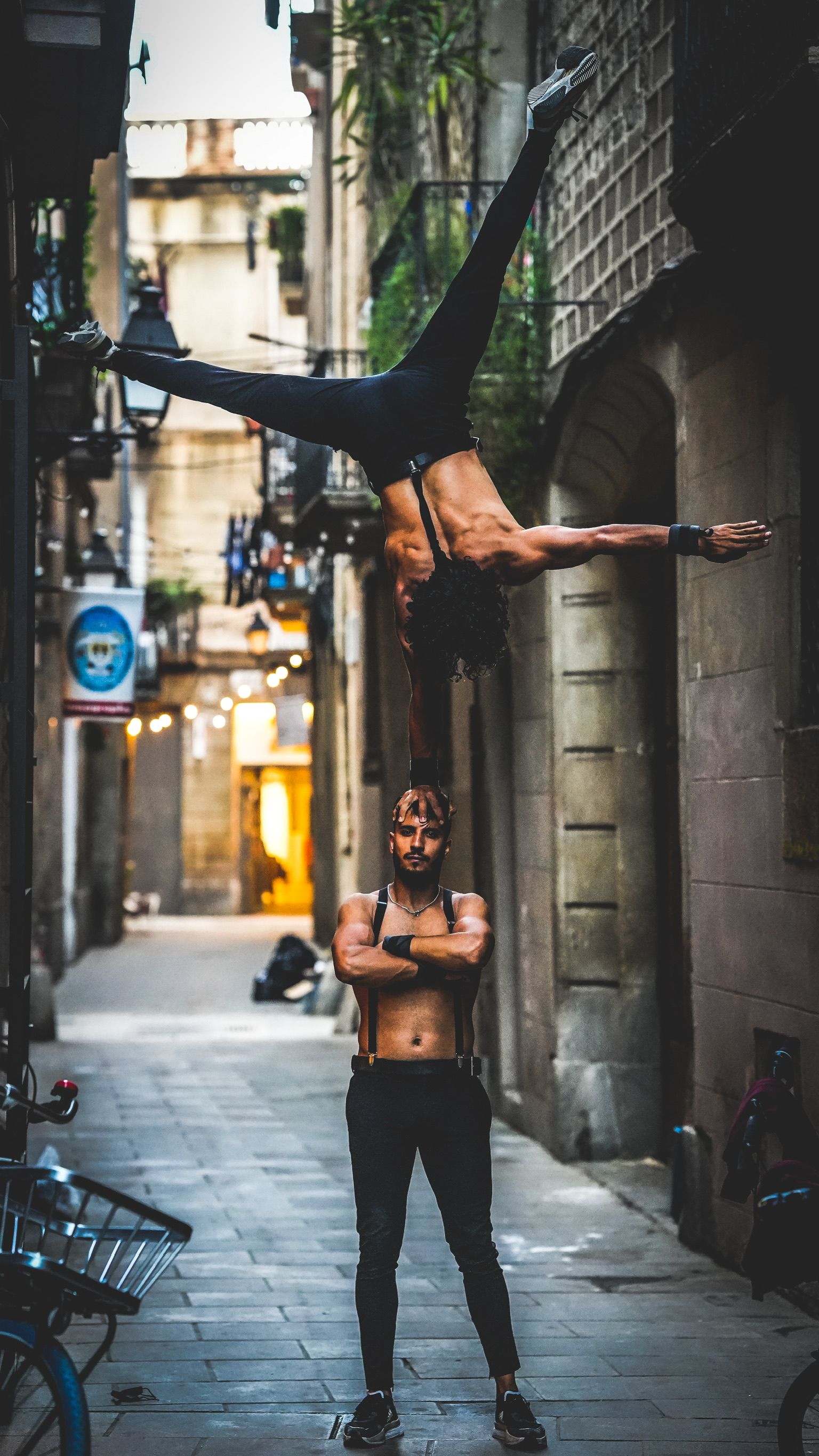 Man under jumping man