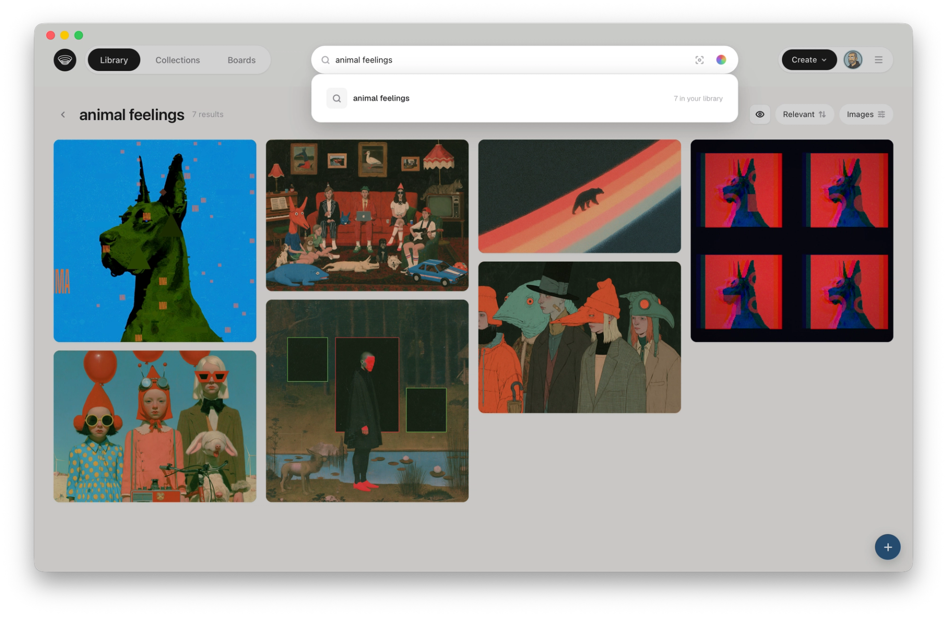 A search for animal feelings, returning the images that match