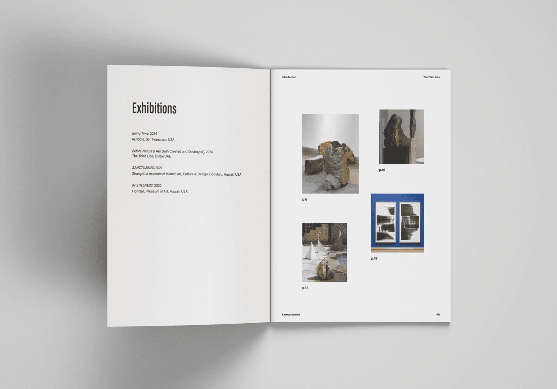 Exhibition overview spread from The Third Line catalogue