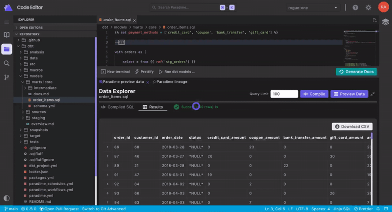Custom query limit and download data as a CSV | Paradime | Analytics Engineering using dbt™