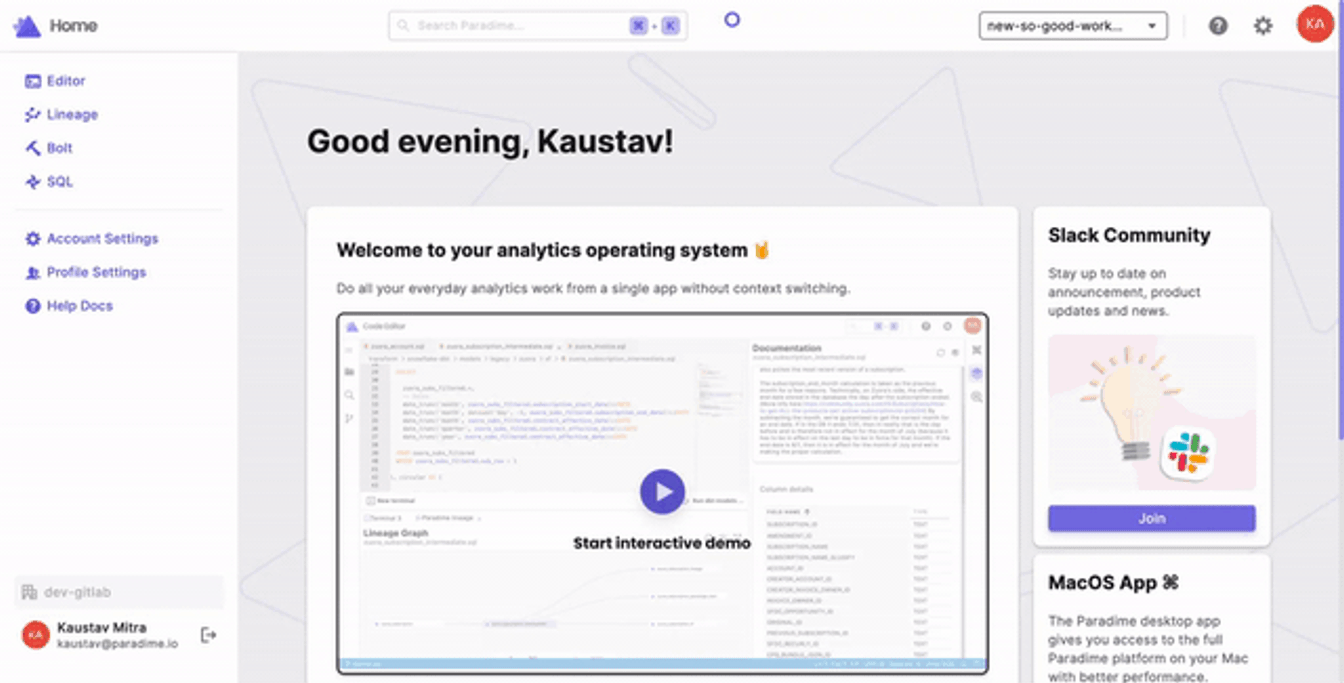 Creating a Paradime Workspace | Paradime | Analytics Engineering using dbt™