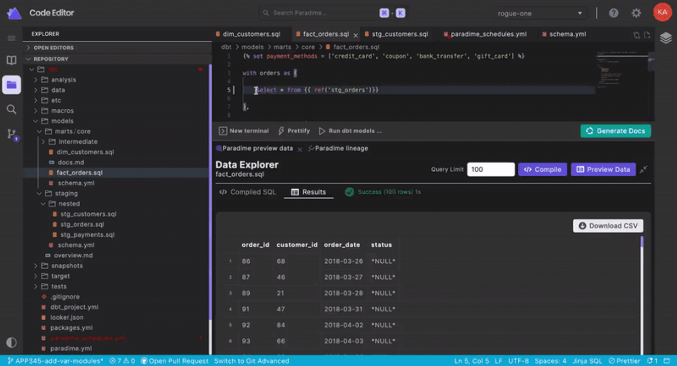 Run part of SQL | Paradime | Analytics Engineering using dbt™