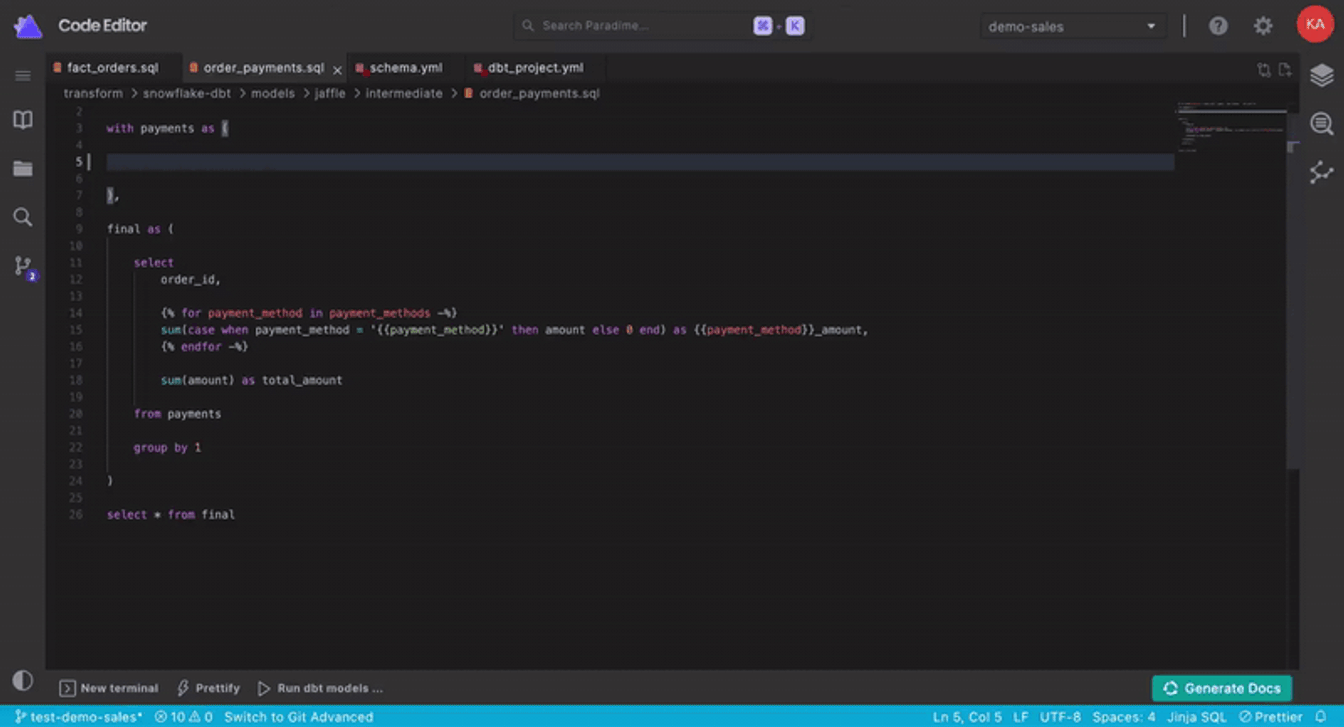Code IDE Autocomplete | Paradime | Analytics Engineering using dbt™