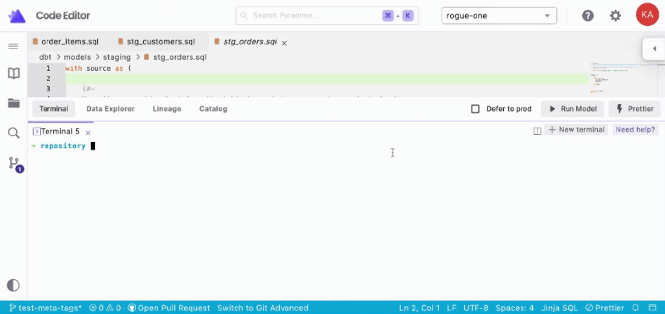 Defer to Prod in action | Paradime | Analytics Engineering using dbt™