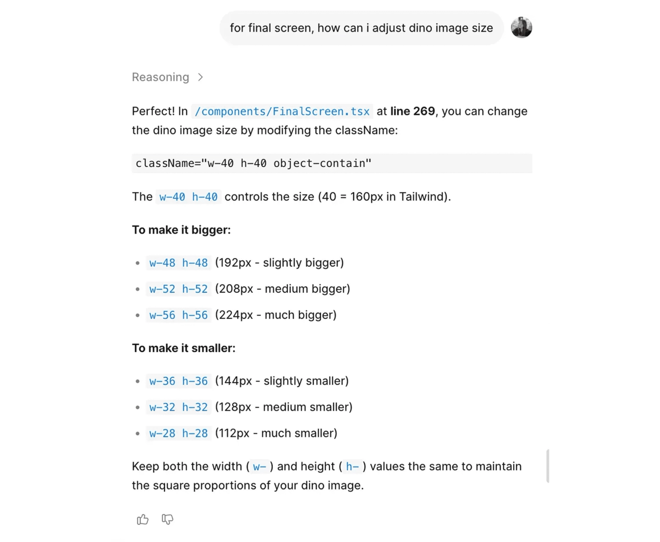 Conversation with AI of adjusting image size
