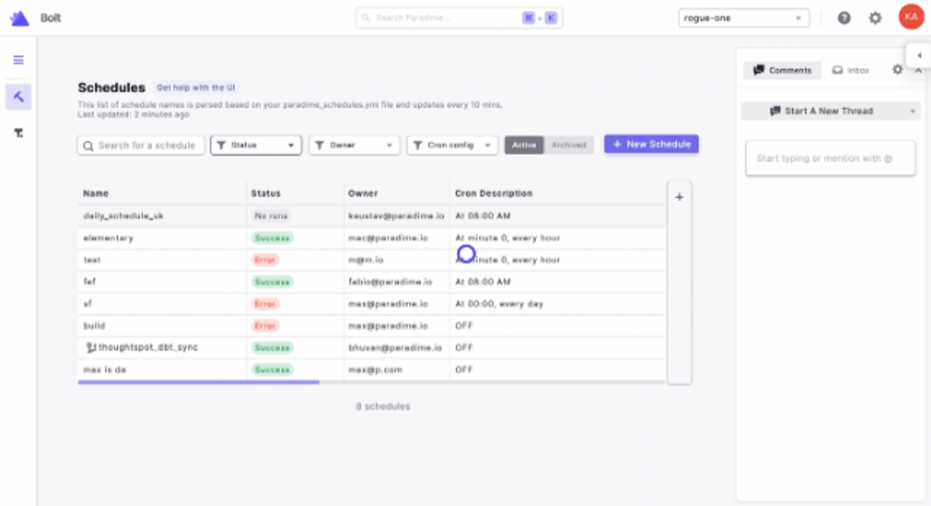 The new Bolt UI | Paradime | Analytics Engineering using dbt™